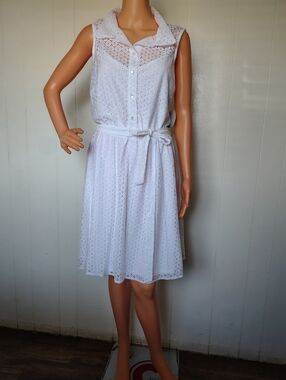 Emma & Michele Sleeveless White Lace Shirt Dress with Tie Waist Size 12